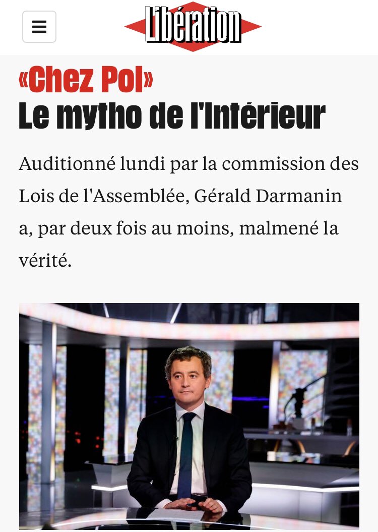 LorentzMathias's tweet photo. Sérieux, être obligé d’en arriver à ce niveau là de diarrhée verbale, c’est abusé quand même…🤦🏻‍♂️

Comment qui que ce soit pourrait apporter du crédit aux propos de #Darmanin…🤔
"Le Mytho de l’intérieur" et "#Refake le match" a carrément titré @libe‼️

#MacronNousPrendPourDesCons https://t.co/cnKiWhpXqS