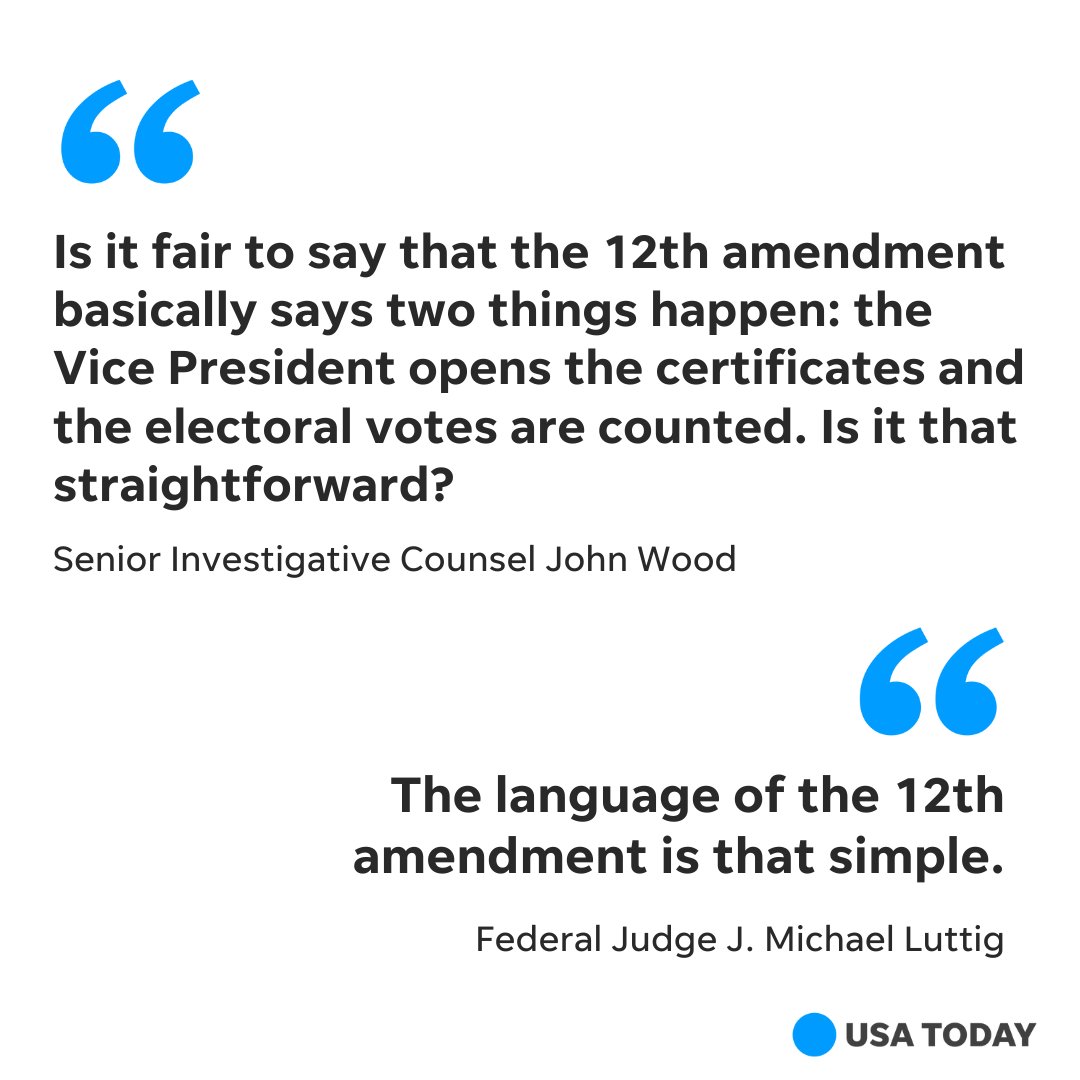 USA TODAY on X: Senior Investigative Counsel John Wood asked Judge Luttig  if the 12th amendment was as complicated as Trump's lawyer, John Eastman,  made it out to be. Eastman used the