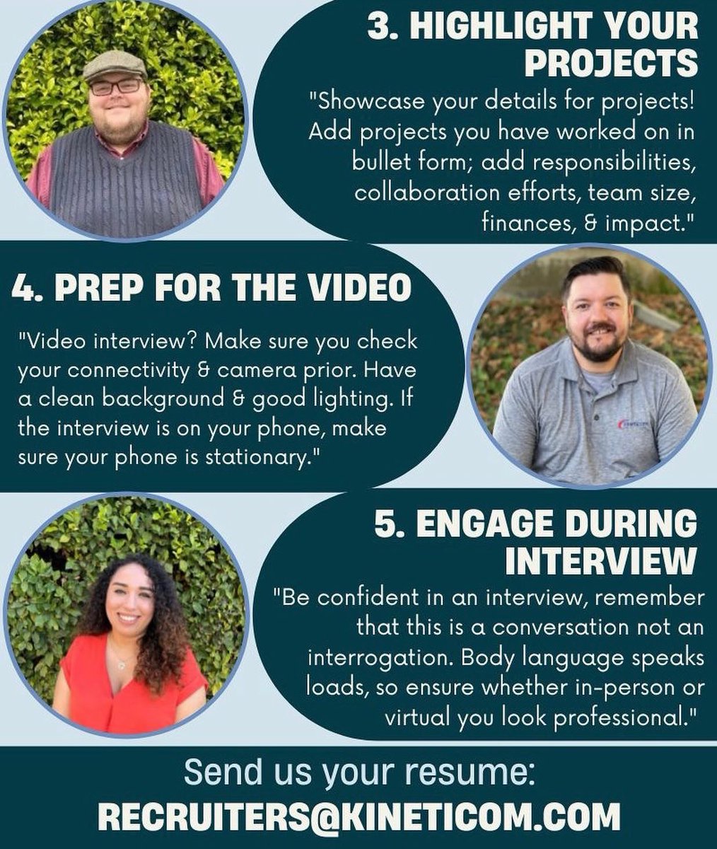 We asked our recruiters some tips &amp; tricks for your job search. Add your tips below! We are hiring for nationwide positions in #telecom and #renewables. Send our team your resume: recruiters@kineticom.com

#hiring #jobsearch #resume #hiringnow