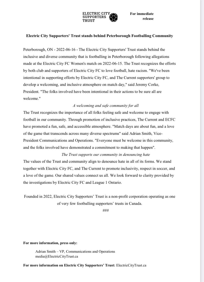 The Trust released this statement on the allegations from last night at the ECFC Women’s match