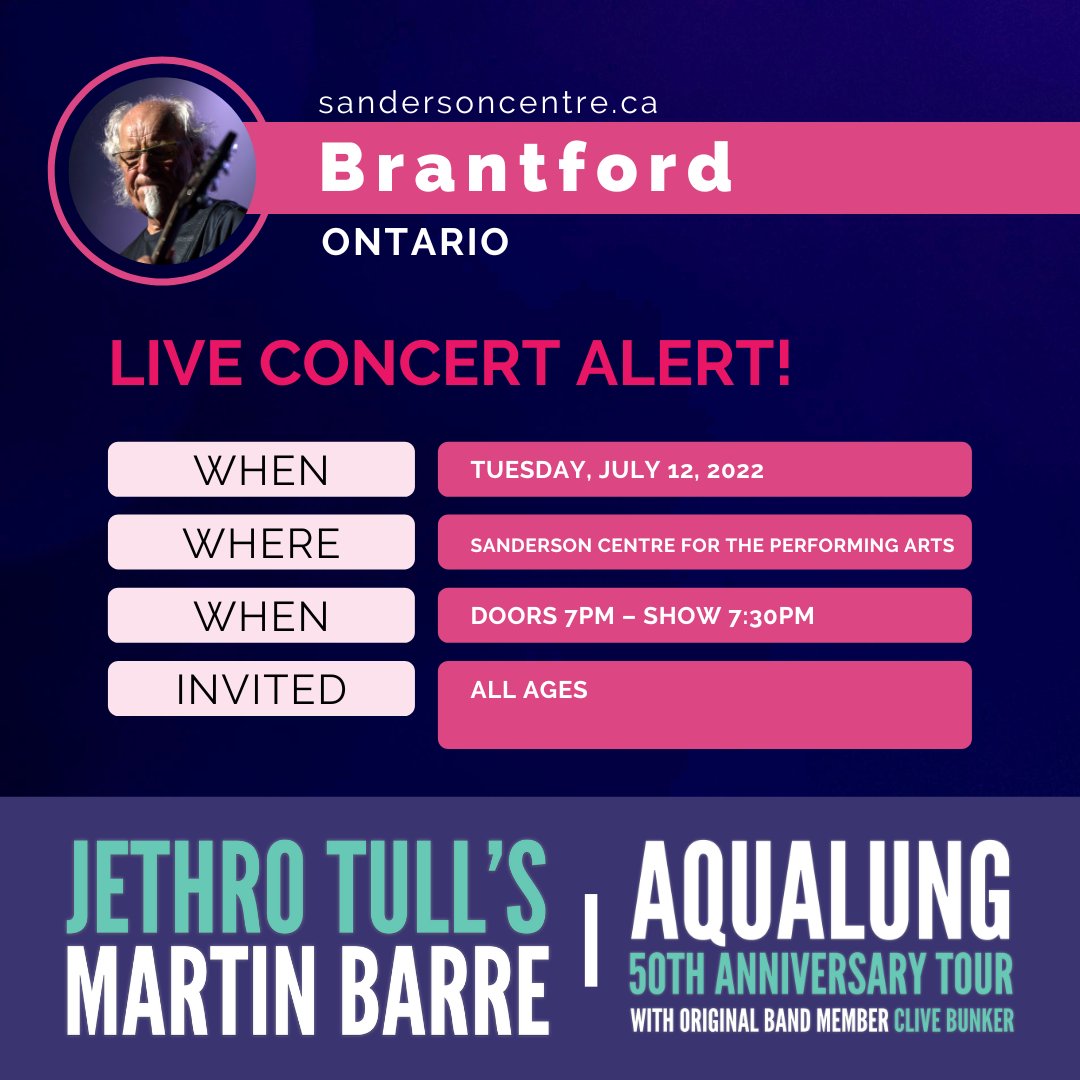 Concert alert! <a href="/TullGuitarist/">Martin Barre</a> is at <a href="/SandersonCentre/">Sanderson Centre</a> in <a href="/CityofBrantford/">City of Brantford</a> Jul 12!

Tickets here! bit.ly/36tJfcX

<a href="/brantfordpeople/">Brantford Ontario</a> <a href="/Lite92FM/">LITE 92</a> @LiveSmallTown <a href="/TheBellCityBeat/">The Bell City Beat (Inactive)</a> <a href="/VisitBrantford/">Discover Brantford</a> <a href="/downtownbrantfd/">Downtown Brantford</a> <a href="/TheExpositor/">Brantford Expositor</a> <a href="/branttourism/">Brant Tourism</a>  <a href="/BrantCommunity/">County of Brant</a>, <a href="/CofBCommunity/">Community Recreation</a>