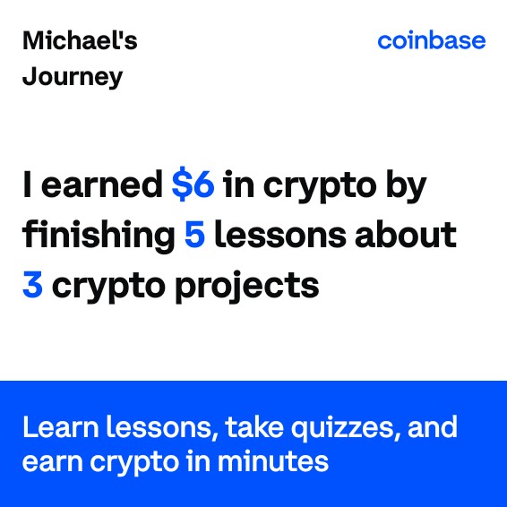 michael_massman's tweet photo. I've earned $6 so far by learning about crypto on @Coinbase. See how much you can earn at: https://t.co/jct0EuzjcD https://t.co/DH3SmtFoFm