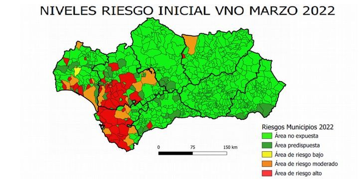 AndaluciaJunta's tweet photo. 🦟📌Conoce el informe que ha elaborado la Consejería de Salud y Familias sobre la Fiebre del Nilo Occidental con 🗺 Mapa de riesgos y el programa de vigilancia 📌y medidas a adoptar en los municipios con nivel de riesgo 📲infórmate:  https://t.co/TBqKU5t5nB ✅ https://t.co/oKZQFgd4ol
