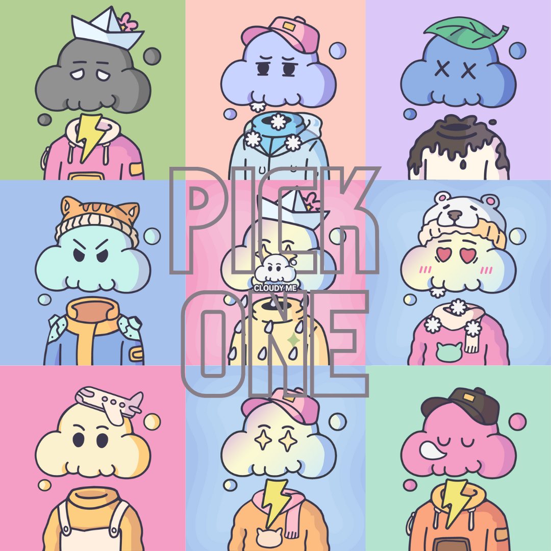 CloudyMeNFT's tweet photo. 👀Sneak peek before the #reveal☁️

BTW, will you name your #Cloudyme?⛅️
Would you like to dress them up?🎀
N, will you bring your #Clouds into your life?

🐝Pick one. 
Every cloud has a unique story behind it, hope you can feel U here.

🏕️Have #fun

#nftart #dressup #OPENSEA https://t.co/phItfiZxc0