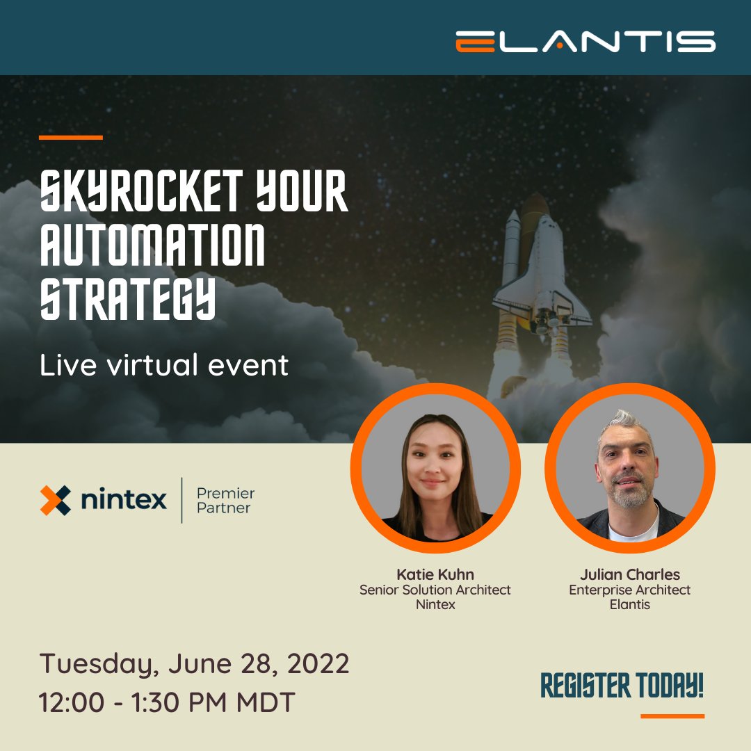 Join our speakers Katie Kuhn from <a href="/Nintex/">Nintex</a> and Julian Charles from Elantis on June 28th! 📅 Register today for your chance to win some swag prizes! 👉 bit.ly/38JerGd #Nintex #NintexPartner #AutomationPlatform #BusinessProcessAutomation #BusinessProcesses #VirtualEvent
