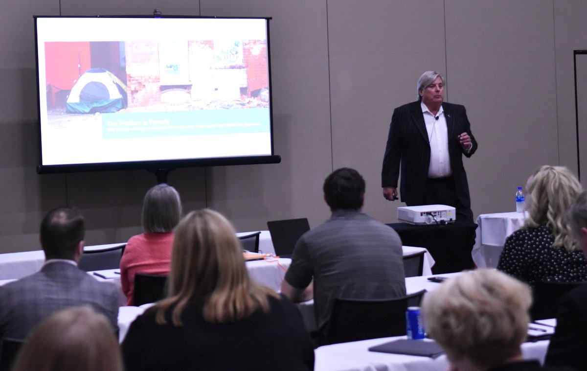 "5% of our patient population accounts for 50% of our health care spending." Kurt Mosley of <a href="/MerrittHawkins/">AMN Healthcare | Merritt Hawkins</a> speaking at the WHA Wisconsin Rural Health Conference on the role poverty plays in health care costs and outcomes in the U.S. #WIRuralHealth