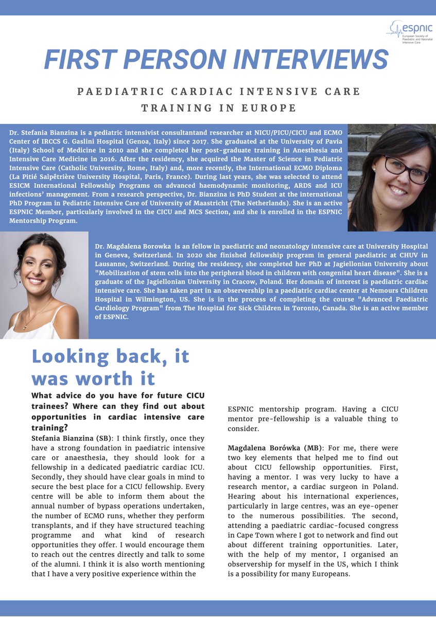 ESPNIC_Society's tweet photo. #FirstPersonInterviews #️⃣4: Inspiration for aspiring cardiac intensivists: in this episode, European #PedsCICU trainees share practical bits from their career journeys. Click on the pictures and enjoy ❗️ https://t.co/R6gDCufP3k