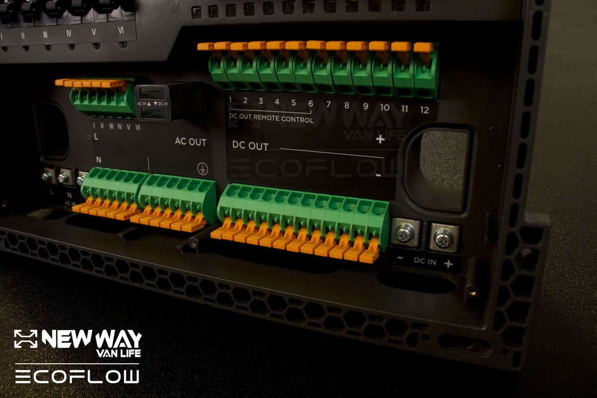 NewWayVanLife's tweet photo. A few close up shots of the @EcoFlowTech Power Kit Smart Distribution Panel internals &amp; technical specifications label. We're really excited with this piece of the system in particular with just how easy it integrates with the van wiring harness. Let us know what you think! https://t.co/eV2M5yhFDO
