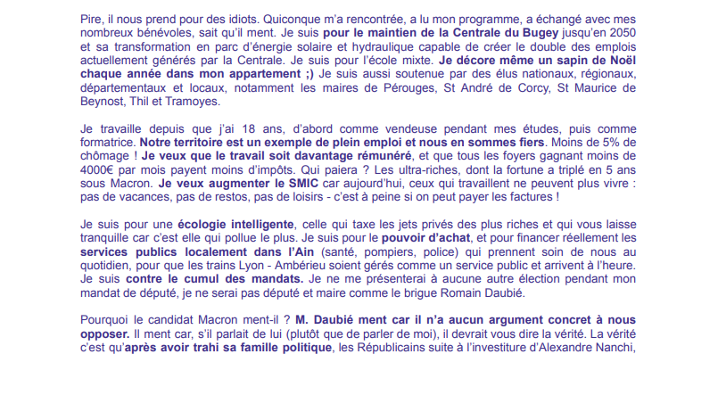 lumirlapray's tweet photo. Ma réponse à la profession de foi de @romaindaubie, candidat d'Emmanuel Macron. ⤵️

#legislatives2022 #EmmanuelMacron https://t.co/yf0QoMZC0j