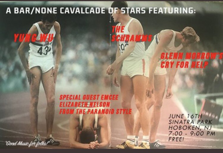 Sorry to report that our gig tonight  on the Hoboken Waterfront is postponed due to weather concerns. 
The Cavalcade will have a make-up date in August. Stay tuned for the new date. Thanks everyone #yungwu #theschramms #hoboken