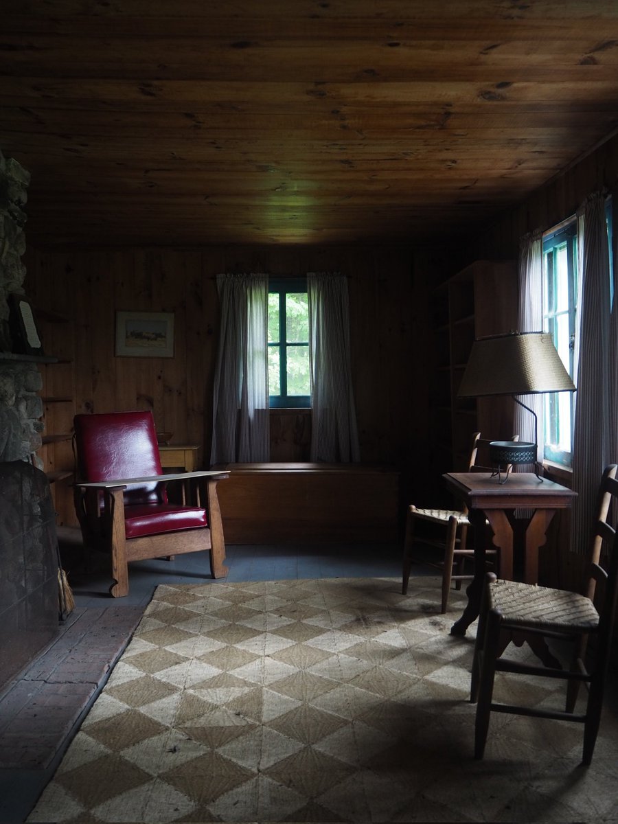 pitchaya's tweet image. A divergence on the wooded path up to Robert Frost's cabin where we, if we chose to, entered a realm of solitude draped with the day's shadows #BreadLoaf2022 #BreadLoaf #BLWC