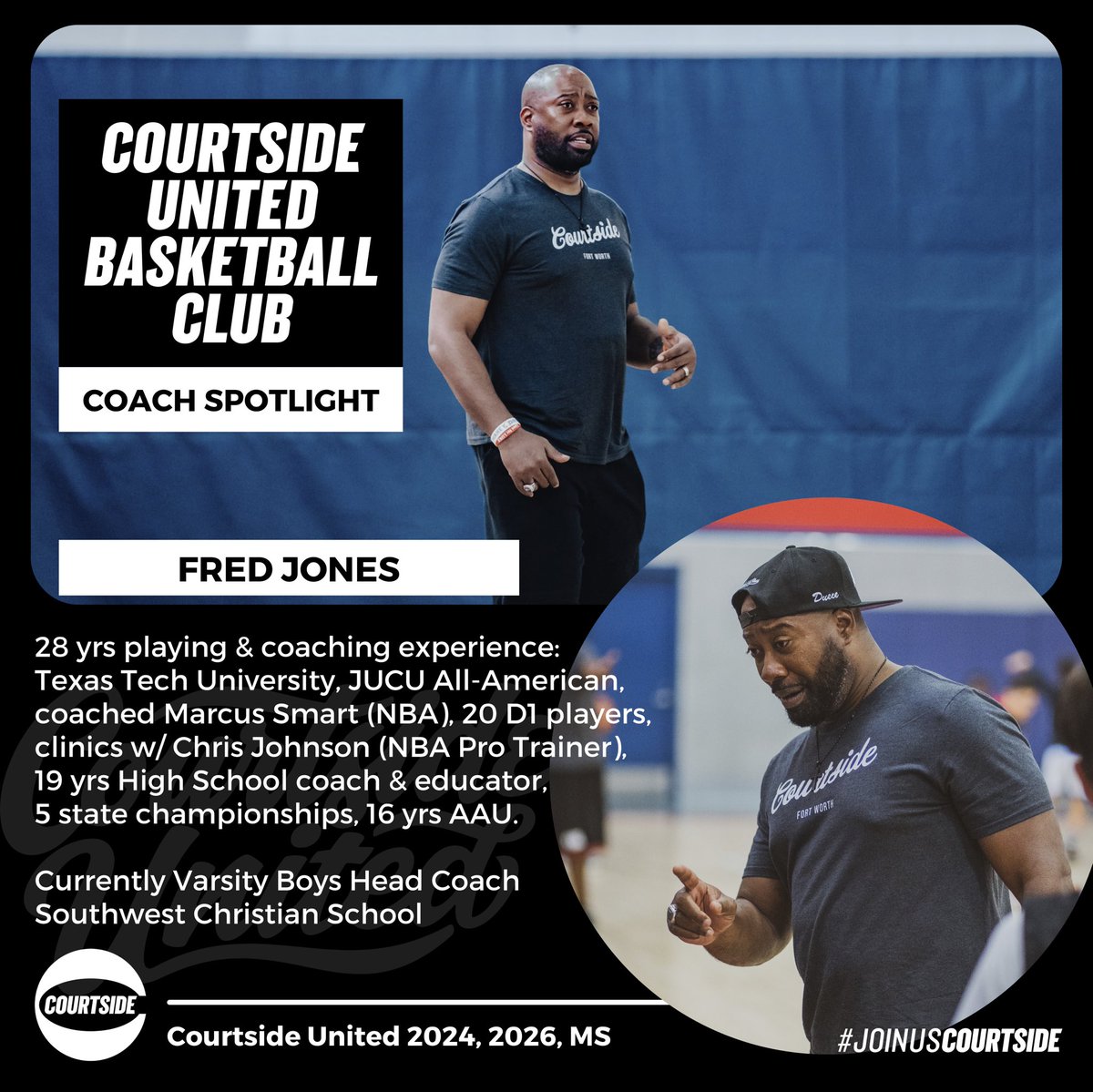 Courtside_360's tweet photo. 🎙Coach Spotlight - Fred Jones 🤝 #CourtsideUnited 2024, 2026, MS
📂 Veteran coach, educator, and mentor. 🙏🏼
📍#joinuscourtside Summer ‘22
#Courtside360 #CourtsideCommunity https://t.co/qzLuGjMOtV