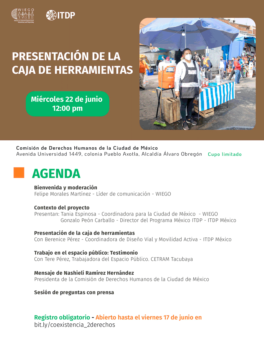 Te invitamos a la presentación de la Caja de Herramientas para explorar la importancia de calles inclusivas, registro hasta el 17 de junio, cupo limitado: docs.google.com/forms/d/e/1FAI…

Sigue la transmisión del evento miércoles 22 de junio, 12:00 horas por nuestras redes sociales.