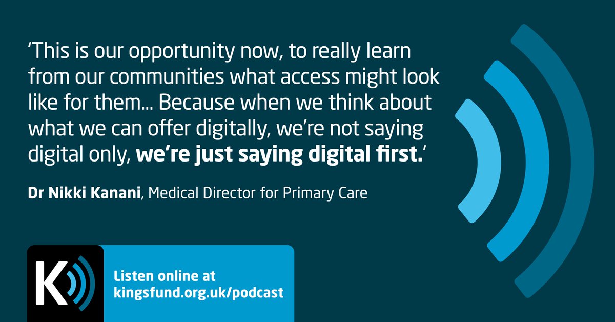 The King's Fund (@thekingsfund) on Twitter photo What could general practice look like in the future? In our latest podcast episode <a href="/NikkiKF/">Dr Nikita Kanani (she/her)</a> talks about her leadership journey in general practice and the power of connection and community. Listen now: link.chtbl.com/nikki-kanani?s… What could general practice look like in the future? In our latest podcast episode <a href="/NikkiKF/">Dr Nikita Kanani (she/her)</a> talks about her leadership journey in general practice and the power of connection and community. Listen now: link.chtbl.com/nikki-kanani?s…