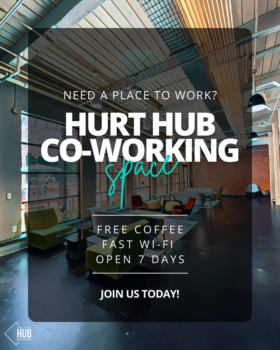 Come on over to the Hurt Hub and join us for a welcoming, co-working space!! We offer free coffee, fast WiFi, and flexible hours! We would love to have you join our inspirational co-working space. 

Contact our community manager Kara Brown today at 704-894-3048