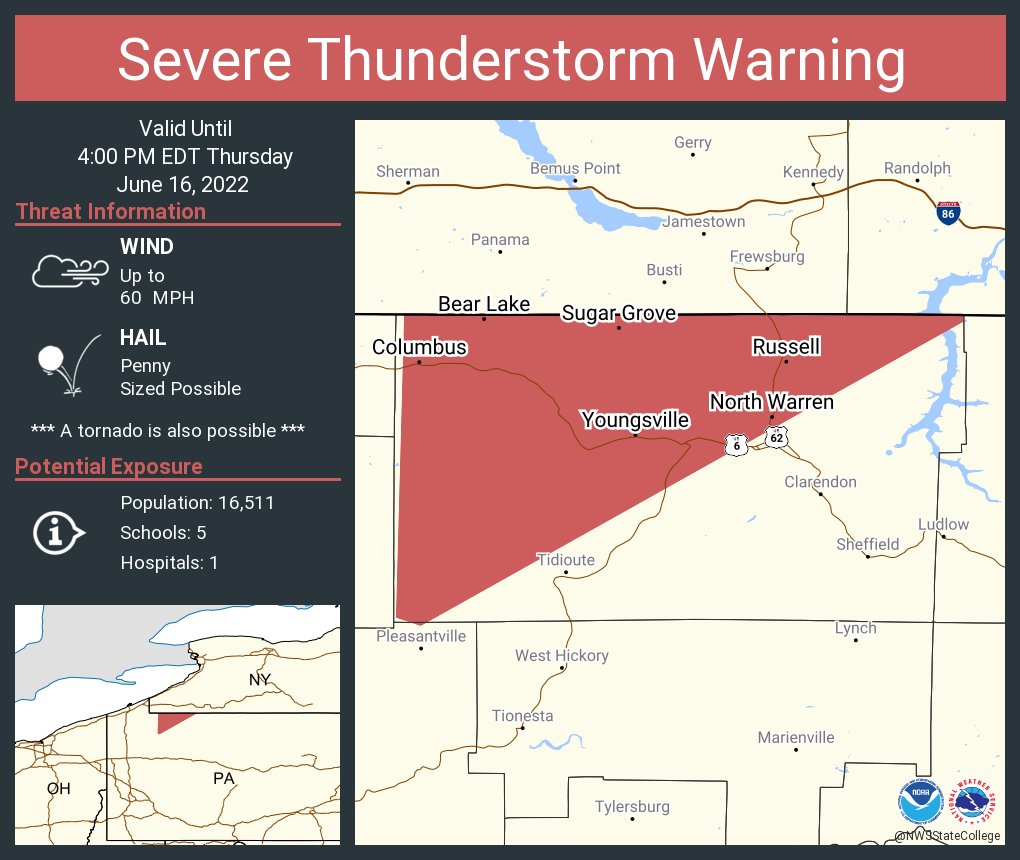 NWS State College on Twitter "Severe Thunderstorm Warning including