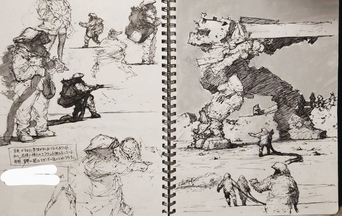Idea sketches for an Acid Bufferzone-model vignette from my usual sketches. 