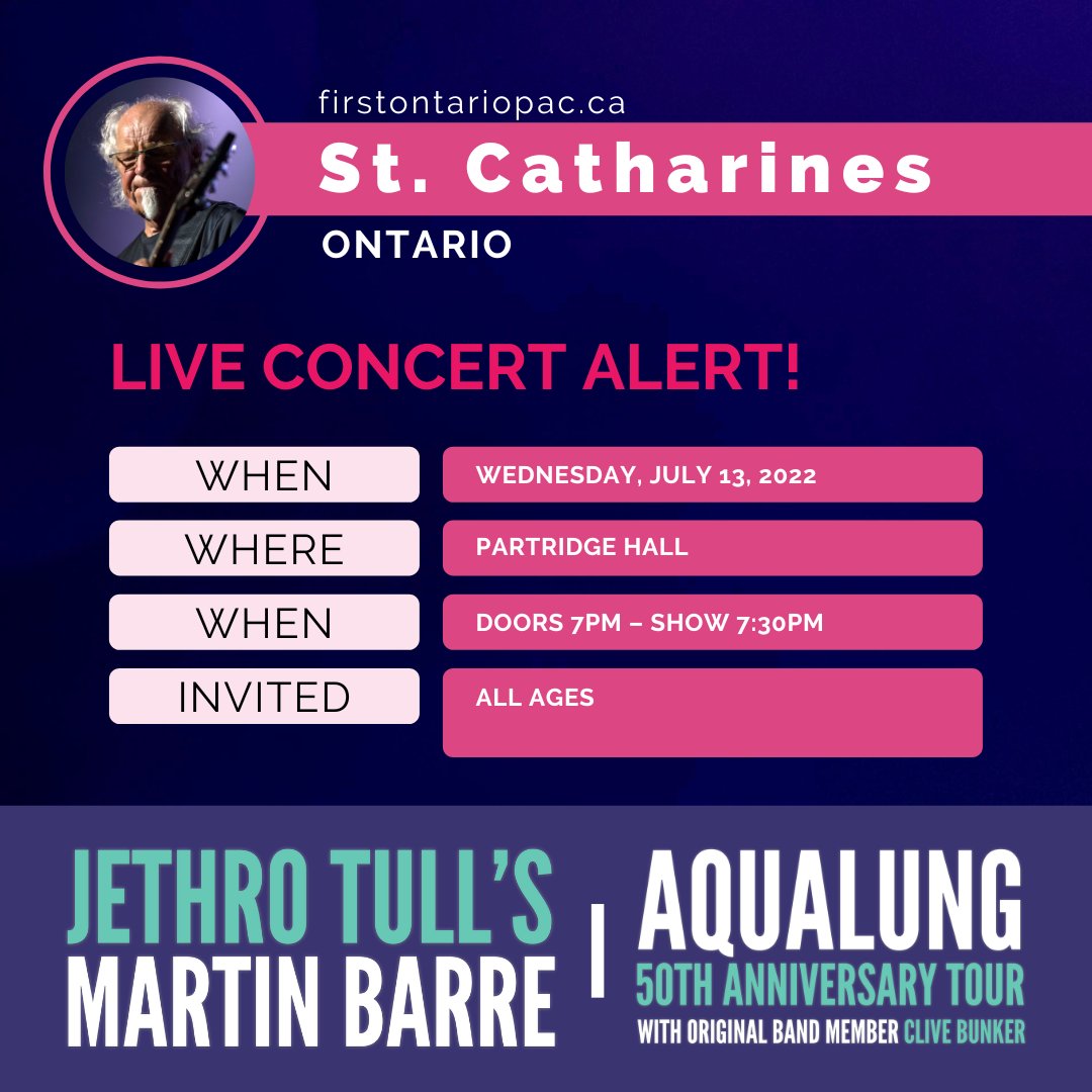 Concert alert! <a href="/TullGuitarist/">Martin Barre</a> at <a href="/FirstOntPAC/">FirstOntario PAC</a> in <a href="/St_Catharines/">St. Catharines</a> Jul 13.

Tickets here! bit.ly/3Ey16fs

<a href="/977HTZFM/">97.7 HTZ-FM</a> <a href="/StCatStandard/">The St. Catharines Standard</a> <a href="/dt_stcatharines/">Downtown St. Catharines</a> @StCathCulture <a href="/InvestinSTC/">Invest In St. Catharines</a> <a href="/TourismSTC/">stc tourism</a> <a href="/Visit_Niagara/">Visit Niagara</a> <a href="/NiagaraRegion/">Niagara Region</a> <a href="/NiagaraFalls/">Niagara Falls Canada</a> #martinbarre #aqualung #progrock