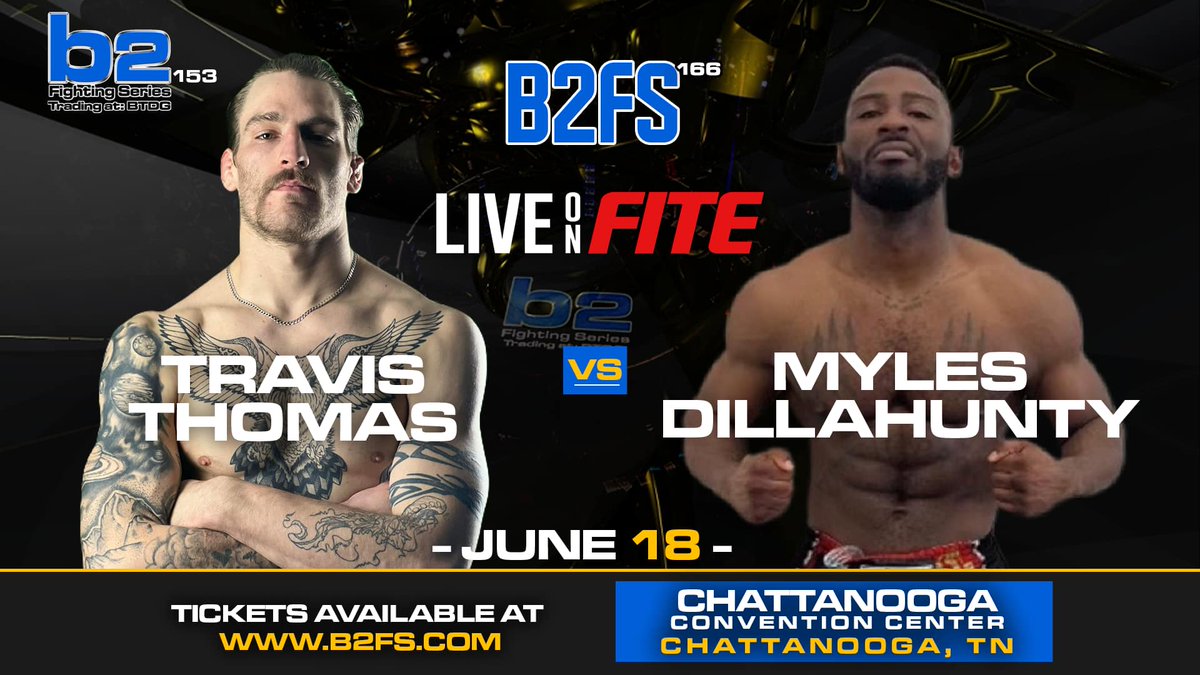 Triller_TV's tweet photo. ⚔️Middleweights are coming to throw down inside the cage.
At #B2FS166, Travis Thomas collides with Myles Dillahunty in Chattanooga, Tennessee.
The #mma action goes down this Saturday on FITE.
▶️ https://t.co/CZG5SF99Fs https://t.co/WUspmthTVi