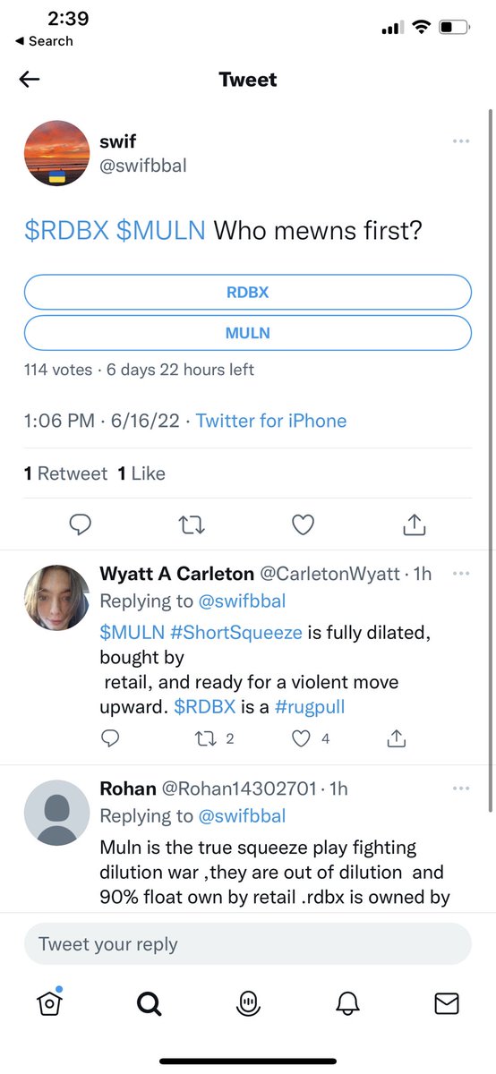 Investor8884's tweet photo. $Muln #Muln this fool claim to be Mullen bull. Mullen on the verge of something spectacular and try distract us! Whoβs the fuvk you think gonna moon!? Sorry people you lucky of #Rdbk give you guys 100% gain. Mullen is the only play! https://t.co/x0Tf66tvAc