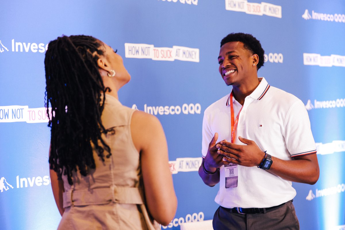 InvescoUS's tweet photo. We had a blast at the inaugural @inflcr NIL Summit in Atlanta, connecting with student-athletes during panel discussions and at the Invesco QQQ #HowNotToSuckAtMoney lounge space. Conversation revolved around #financialliteracy #diversityandinclusion #personalbranding and more. https://t.co/tzb1BI62Zz