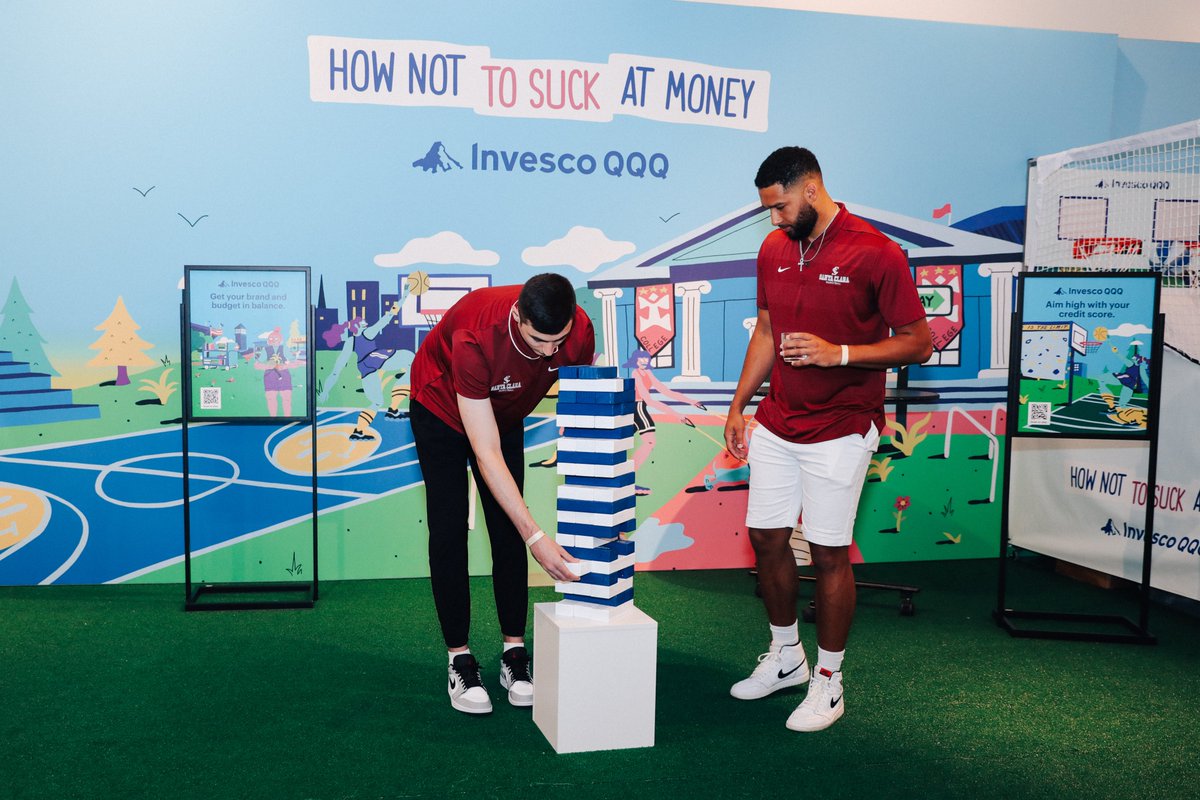 InvescoUS's tweet photo. We had a blast at the inaugural @inflcr NIL Summit in Atlanta, connecting with student-athletes during panel discussions and at the Invesco QQQ #HowNotToSuckAtMoney lounge space. Conversation revolved around #financialliteracy #diversityandinclusion #personalbranding and more. https://t.co/tzb1BI62Zz