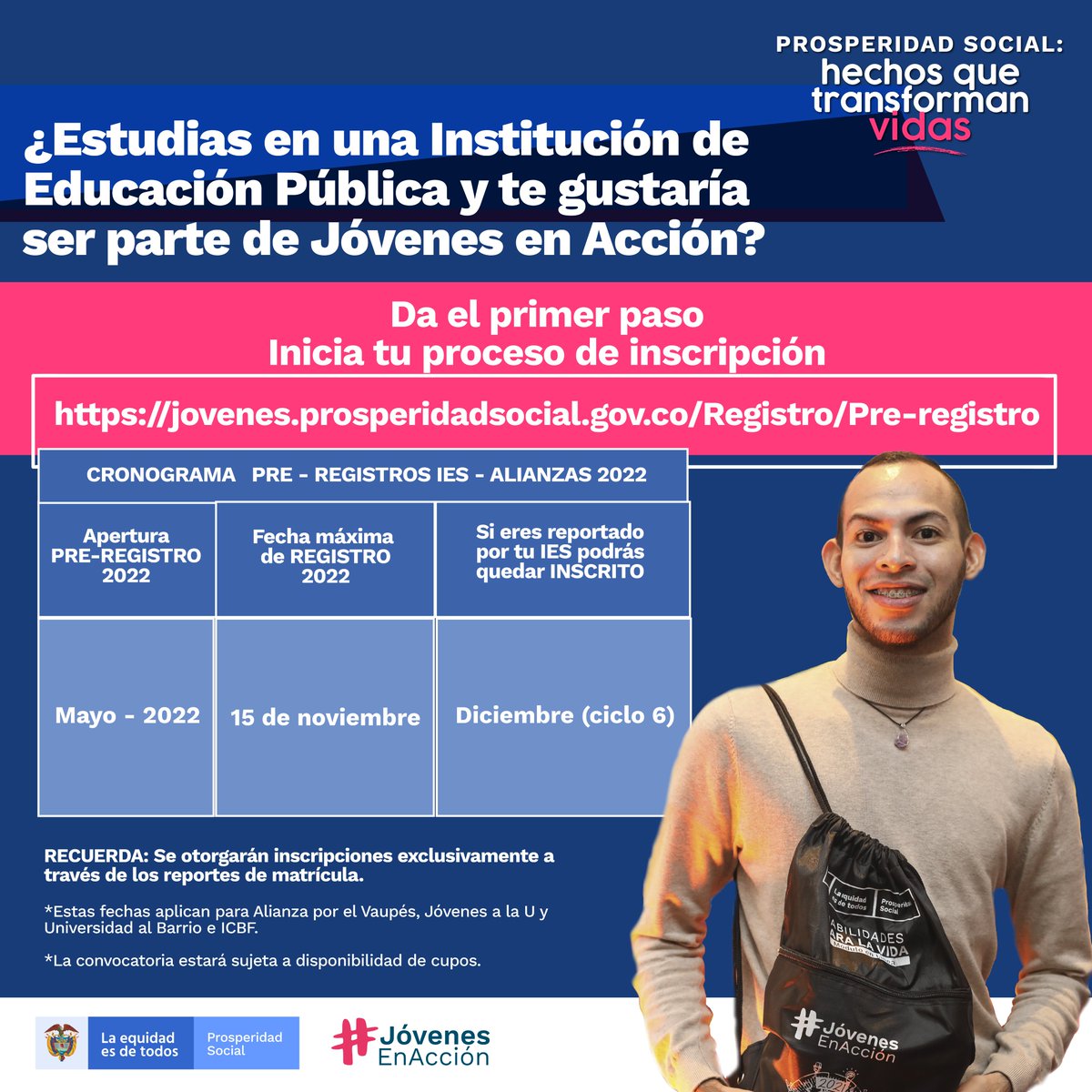 RentaJoven's tweet photo. ¿Eres estudiante de una Institución de Educación Superior en convenio con el programa y quieres ser parte de #JóvenesEnAcción? 👀 Es hora de iniciar tu proceso de inscripción, pero antes. Ten presente la siguiente información 💻 https://t.co/XW3Cdqu5KT