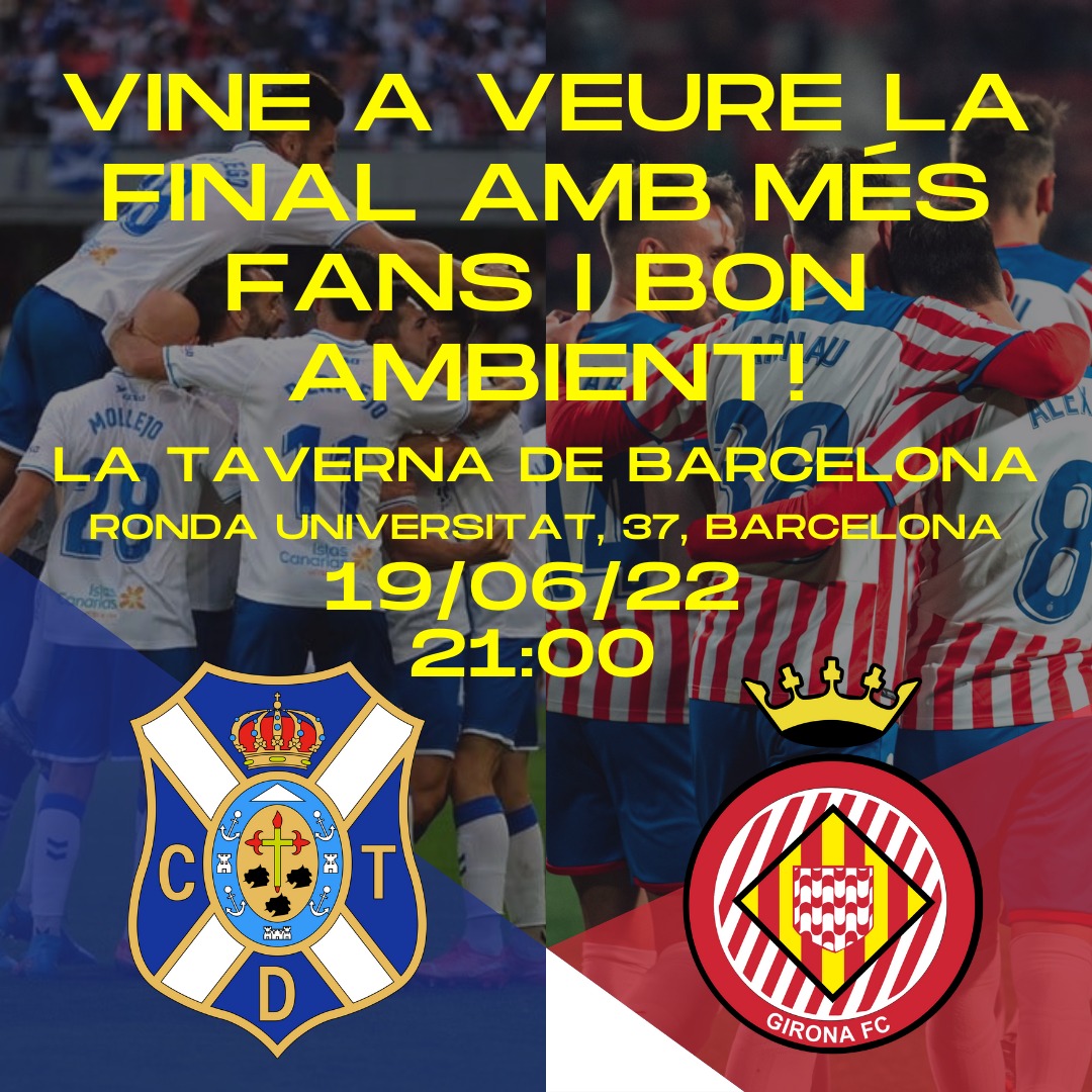 inxa_app's tweet photo. Si diumenge ets a Barcelona, t’esperem a les 21 h⏰ per veure el partit a La Taverna de Barcelona amb nosaltres  (Ronda Universitat, 37).

#GironaTenerife #LaLigaSmartbank #UnidosPorElPlayoff #GironaFC #CDTenerife #Playoff #Montilivi #AscensoAPrimera #OrgullGironi https://t.co/CEdnW7mG2a
