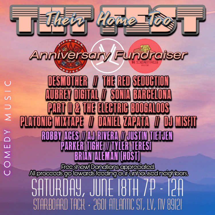 right around the corner!! come hear music &amp; comedy &amp; shop local vendors &amp; donate to the unhoused ppl of las vegas this Saturday!!