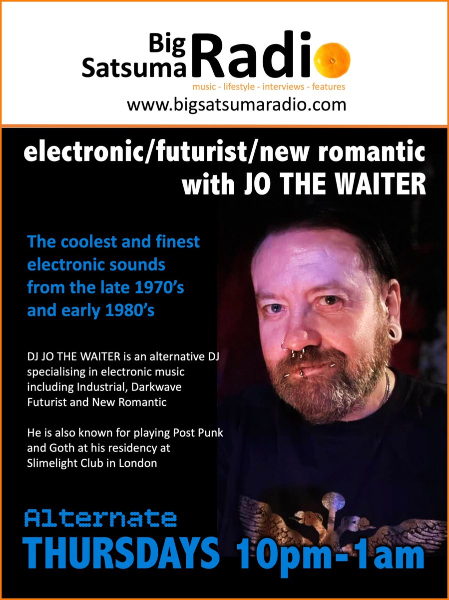 Big Satsuma Radio (@bigsatsumaradio) on Twitter photo From 10pm UK we are really pleased to bring you the first show from <a href="/Jo_The_Waiter/">JO THE WAITER</a> on <a href="/bigsatsumaradio/">Big Satsuma Radio</a>
His show on the station will be a different style to his <a href="/Slimelight_LDN/">Slimelight (Official) - London</a> sets and will focus on late 70s/early 80s electronic tunes.
Join us!
bigsatsumaradio.com From 10pm UK we are really pleased to bring you the first show from <a href="/Jo_The_Waiter/">JO THE WAITER</a> on <a href="/bigsatsumaradio/">Big Satsuma Radio</a>
His show on the station will be a different style to his <a href="/Slimelight_LDN/">Slimelight (Official) - London</a> sets and will focus on late 70s/early 80s electronic tunes.
Join us!
bigsatsumaradio.com