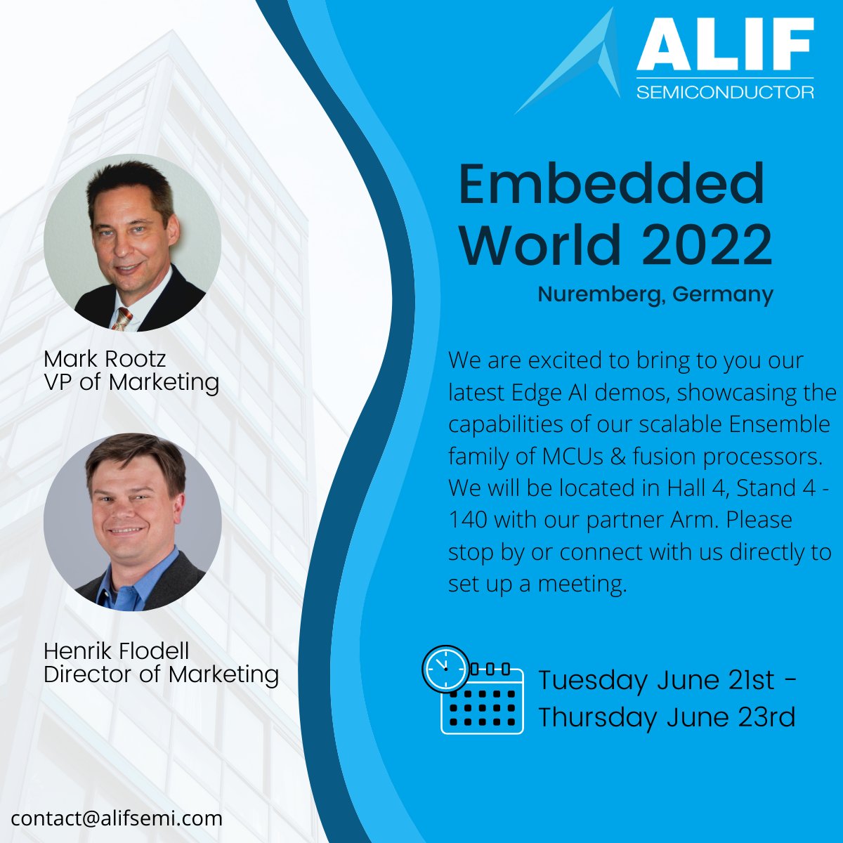 alifsemi's tweet image. We are all geared up for Embedded World and we hope to see you there! Please stop by to speak with us or reach out to set up a meeting.

#embeddedworld #embeddedworld2022 #microcontrollers #semiconductors #artificalintelligence #MachineLearning