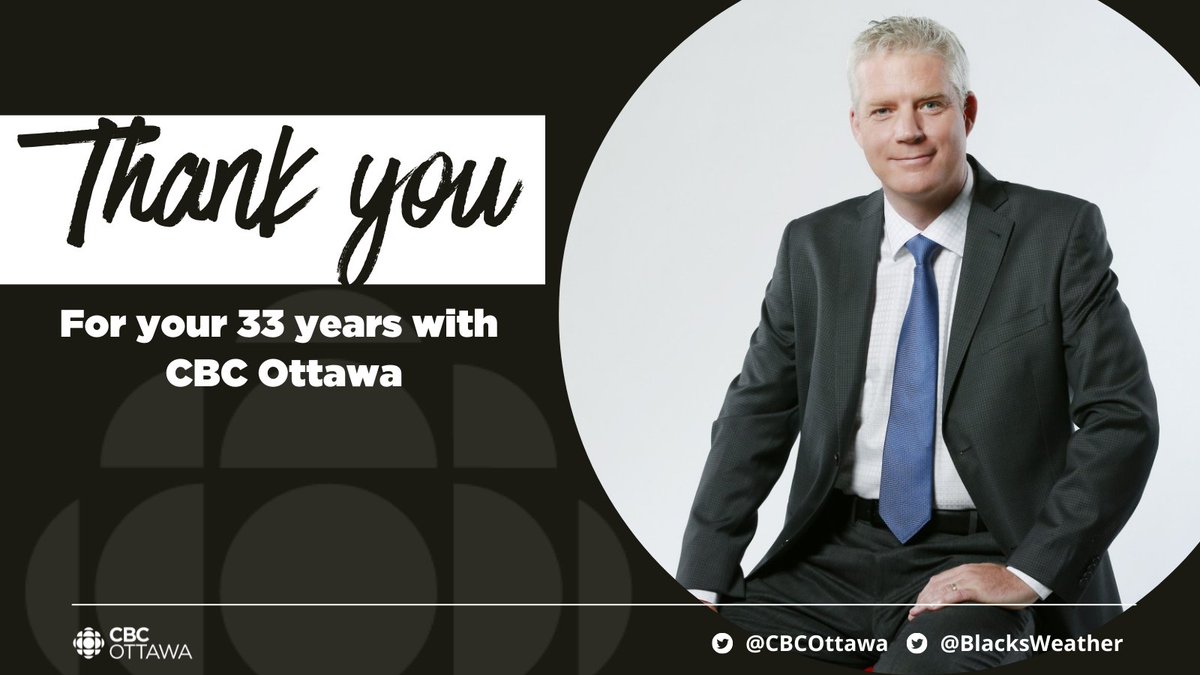 Thank you to climatologist, Ian Black (<a href="/BlacksWeather/">Ian Black</a>) for 33 years with #CBCOttawa. Congratulations on your retirement! 🎉