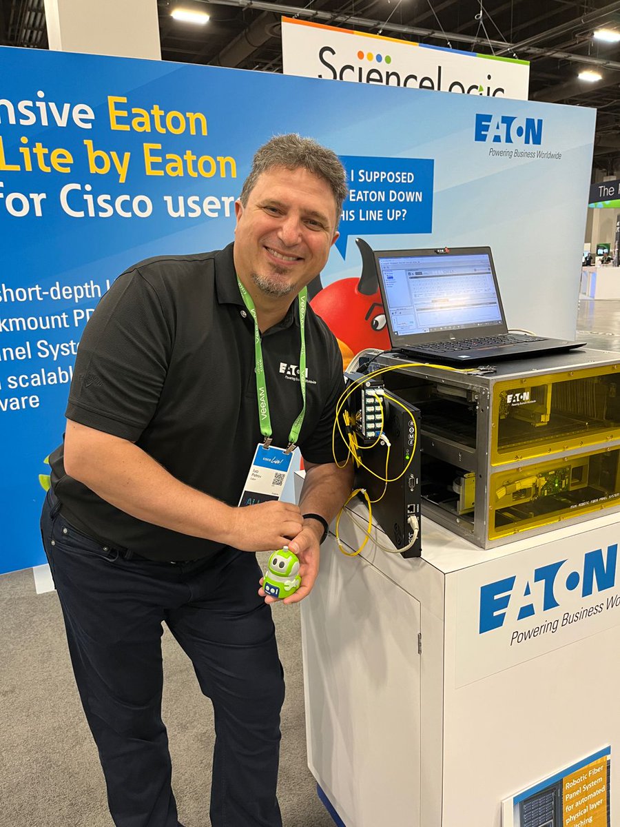 SwitchOnEaton's tweet photo. Amazing time at #CiscoLive! Great in-person conversations with Cisco users around our power management solutions. You all especially loved the fiber panel robot for automated physical layer switching and we don't blame you! https://t.co/Mc7GiXjIUx https://t.co/Tghd4yXCNy