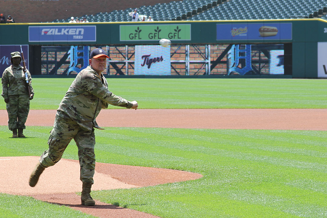Maj. Gen. Darren Werner, commanding general TACOM, throws out the first pitch at the Detroit Tigers home game against the Chicago White Sox Jun. 15. The Tigers helped celebrate the Army’s 247th birthday.

@ArmyMateriel  <a href="/tigers/">Detroit Tigers</a>