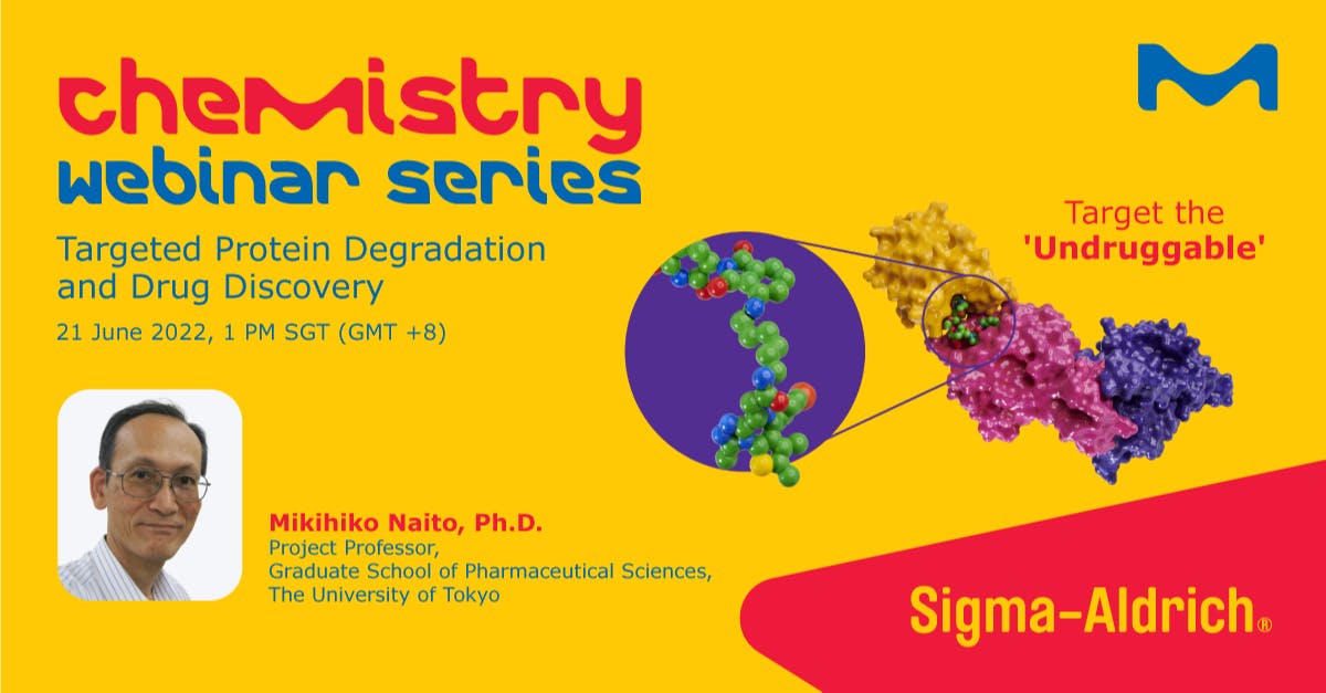 Learneranduser's tweet photo. #ChemistryWebinarSeries continues with Dr. Mikihiko Naito from the University of Tokyo on the topic of 'Targeted Protein Degradation and Drug Discovery' on June 21.
Save your spot here:... #TeamMilliporeSigma https://t.co/BXb1aAr6vn https://t.co/7fFuzWnUDS