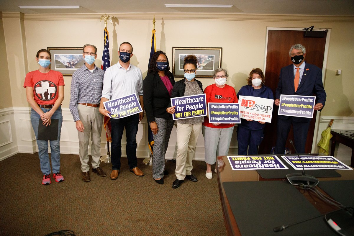 SenTimKearney's tweet photo. Corporate greed has NO place in healthcare.

Today, I proudly stood w/ the Delco House &amp; Senate Legislative Delegation to introduce new bills to Reform Abusive For-Profit Hospital Deals.

If private-equity firms protect investors, WE must you &amp; our hospitals. 
#ProfitsOverPeople https://t.co/4xKW7u7t4N