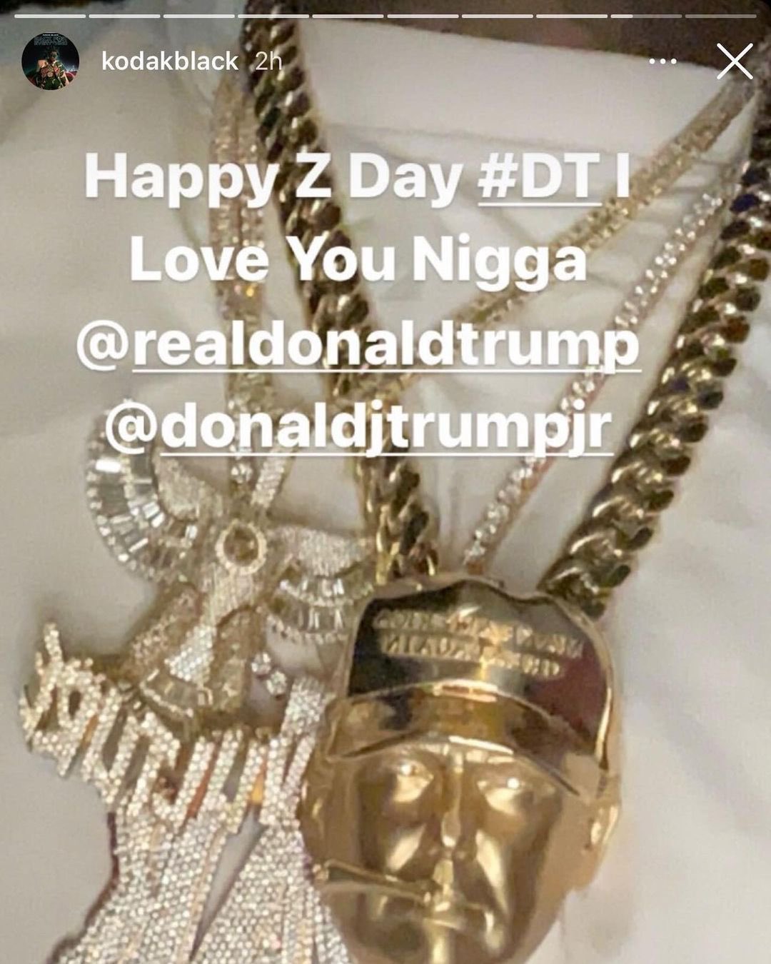 Kodak Black wished Donald Trump happy birthday while showing off his Trump chain 