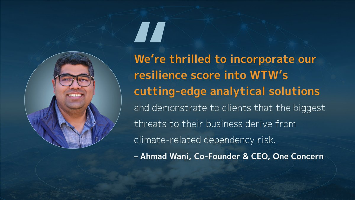 We are thrilled to announce our partnership with @WTWcorporate that will drive #innovation in the insurance industry by incorporating One Concern Resilience Score™️ into WTW’s analytical solutions, advancing adoption of parametric insurance. Learn more: oneconcern.com/en/news/one-co…