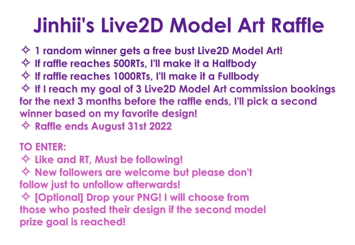 pikichuu's tweet photo. 🌸Free Live2D Model Art Raffle🌸

Giving away free live2D model art to 1-2 winners! Please read image for more info 💖

TO ENTER:
✨ Must be following, RT, and like
✨ New followers welcome!
✨ Drop your PNG(optional)
✨ Ends on August 31st!

#Giveaway #VTuberUprising #Vtuber https://t.co/XsTehLnnXM