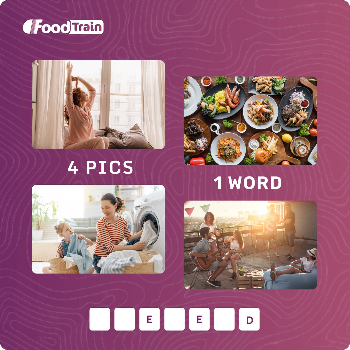 FoodTrain7's tweet photo. It's game time 😎 

See if you can guess the word correctly. 😉

You want an hint?
Your favourite part of the week 😎

Have fun 💜

#FoodTrain
#lovelyweekend
#happyweekend
#ordernow 
#eatwell
#goodfood
#foodforall https://t.co/r6GYZJ4KW8