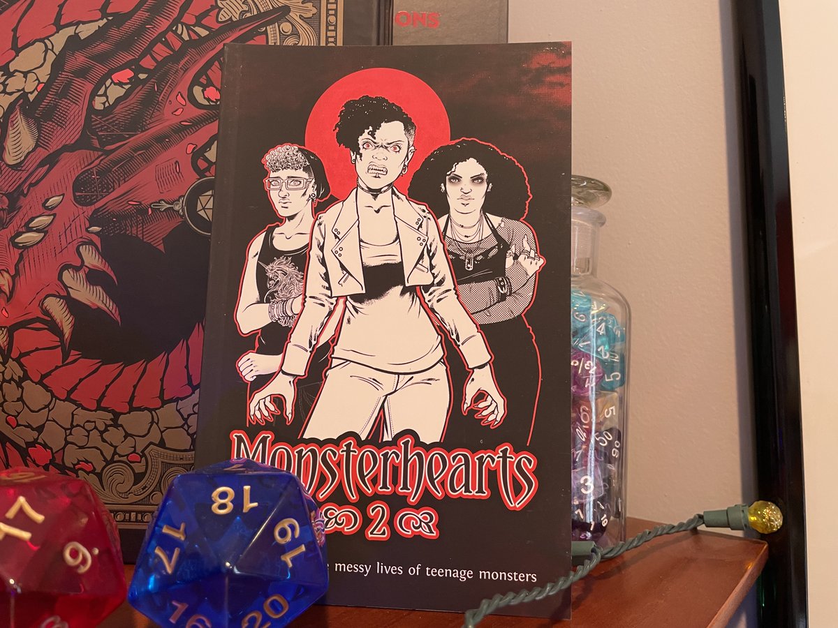 Monsterhearts 2 lets you create stories about sexy monsters, teenage angst, personal horror, and secret love triangles. 

This game is powered by the Apocalypse World engine. 🎲 adventuredice.ca/product/monste…