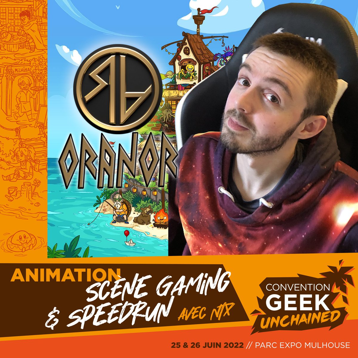 EVENTX été 2022 à la <a href="/GeekUnchained68/">Association Geek Unchained</a> !
" J'ai entre 12 et 72 ans, je stream sur Twitch pour la gloire (et un peu par passion). De Starcraft à NieR Automata en passant par Mass Effect ou Dark Souls, j'ai des goûts variés. Ah et j'aime l'argent aussi."
<a href="/OranorGames/">Oranor</a> Streamer