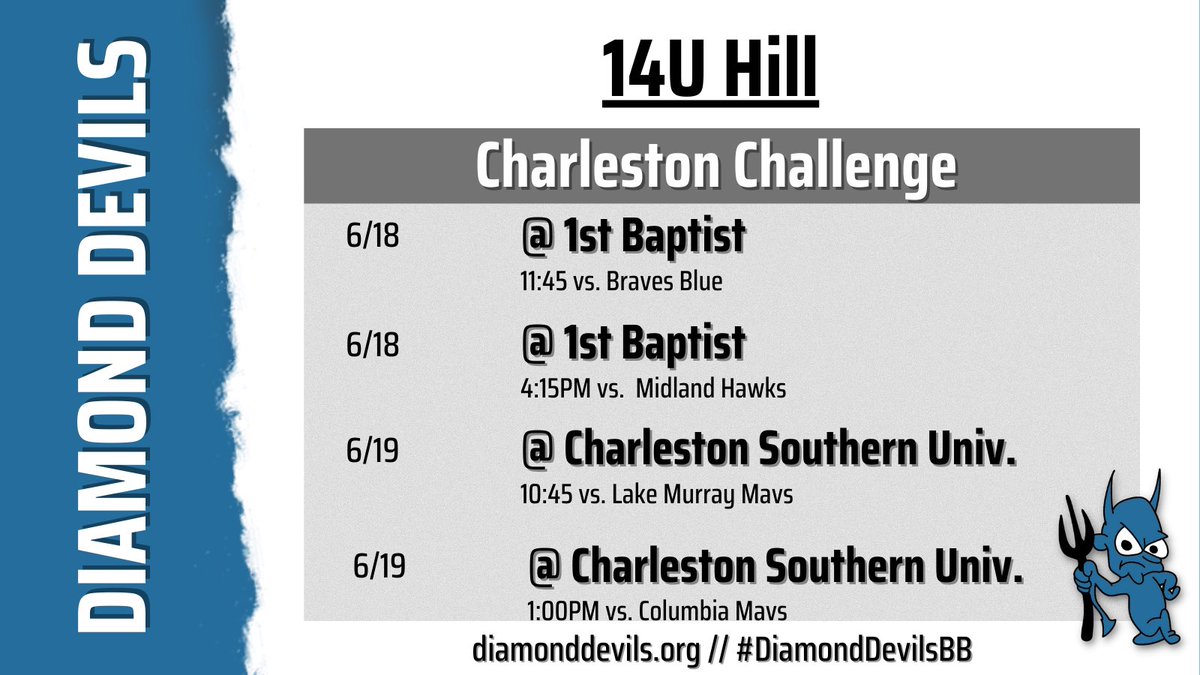 DevilsMorgan's tweet image. It’s about time for some more baseball! Here’s how @devils_hill will matchup this weekend in @DiamondDevilsBB Charleston Challenge! #timetocompete