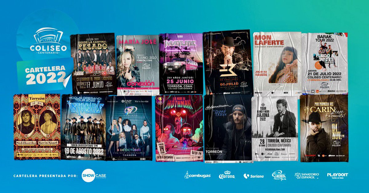 Así luce nuestra cartelera <a href="/ShowcaseMex/">Showcase Entretenimiento</a>  <a href="/ColiseoTorreon/">Coliseo Centenario de Torreón</a>  al mes de Junio 2022. Sin duda espectacular!!!🙏🇲🇽😍