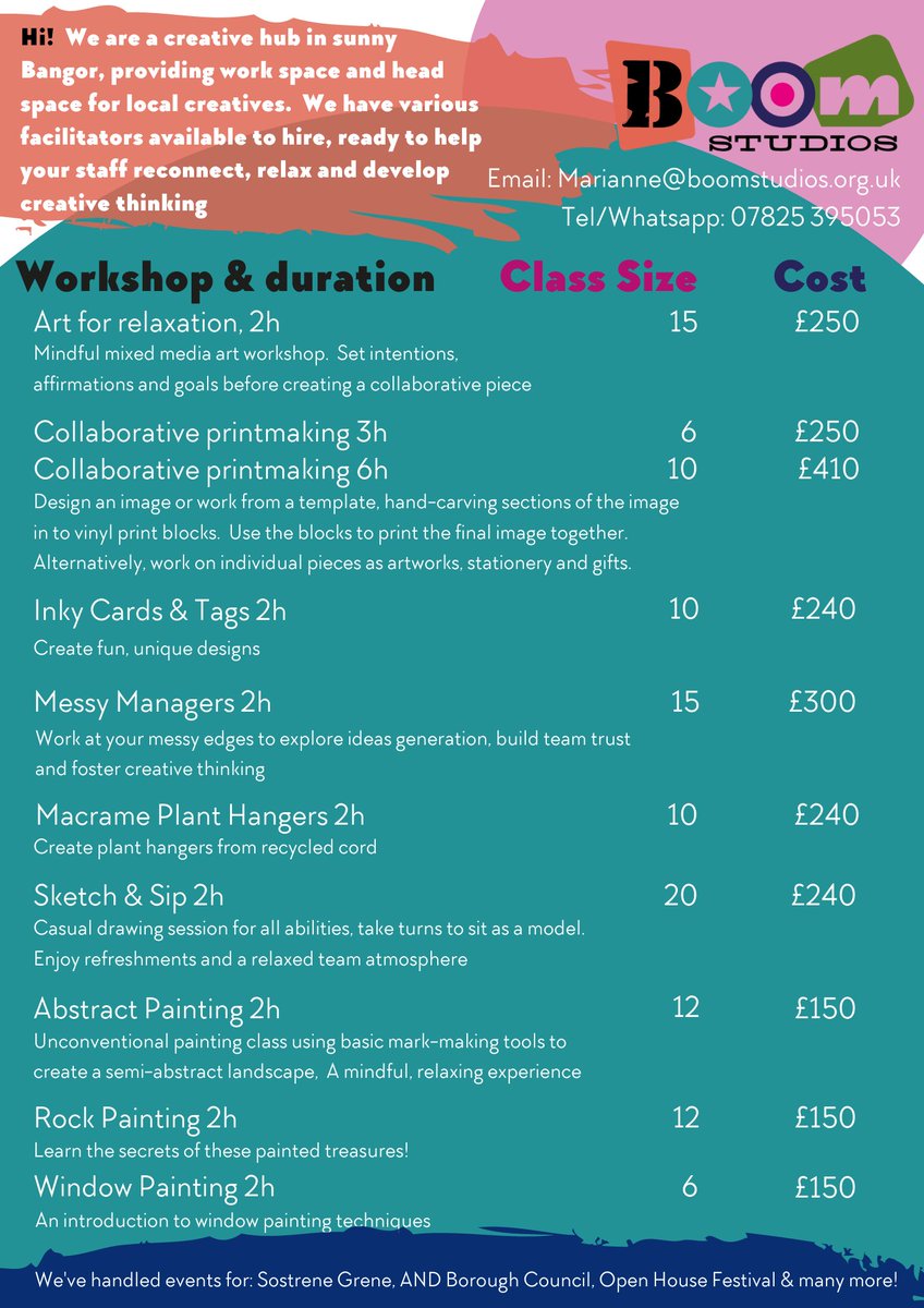 On a roll with the staff reconnection theme, here's the brochure we developed for today's event at <a href="/OhYeahCentre/">Oh Yeah Music Centre</a> with <a href="/artsbusinessni/">Arts & Business NI</a>.  What class would you pick if you were in charge of a creative day? #BelfastHour #SmallPlatesBigFlavour