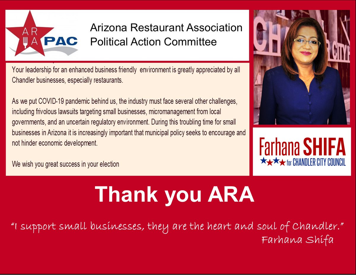 Thank you, @azrestassn for your support and confidence. I believe local small businesses are the heart and soul, the backbone of our #Chandler economy. 
#eatlocal #SupportLocal  #shoplocal #supportsmallbusiness #LoveChandler #livingchandler