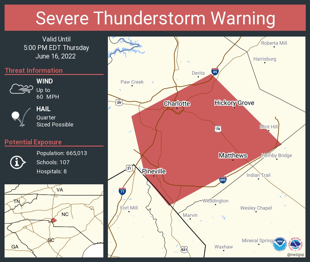NWS GSP on Twitter "Severe Thunderstorm Warning including Charlotte NC