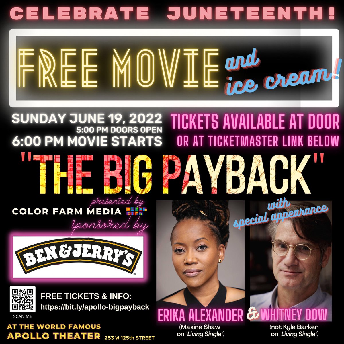 With <a href="/Tribeca/">Tribeca</a> coming close to an end, we'd like to invite you all to a special Juneteenth screening of #TheBigPayback.

This screening will be held at the Apollo Theater on Sunday, June 19th at 6pmET. Tickets are FREE and will be available at the door! colorfarmmedia.com