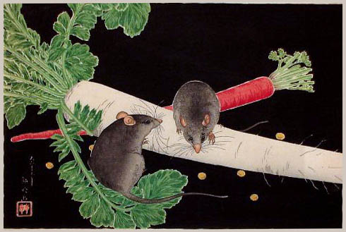 Japanese Radish, Rats, and Carrot, by Takahashi Shotei, 1926

#shinhanga