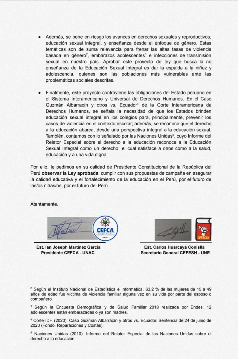 SinTabues_pe's tweet photo. 📣 [CARTA A PEDRO CASTILLO]
Los gremios estudiantiles y la sociedad civil nos hemos unido para enviar una carta al Presidente de la República y al Consejo de Ministros donde exigimos que se observe el Proyecto de Ley 904, a puertas de culminar el plazo para ello.
#NoAlPL904 https://t.co/dRVmnTXiVS